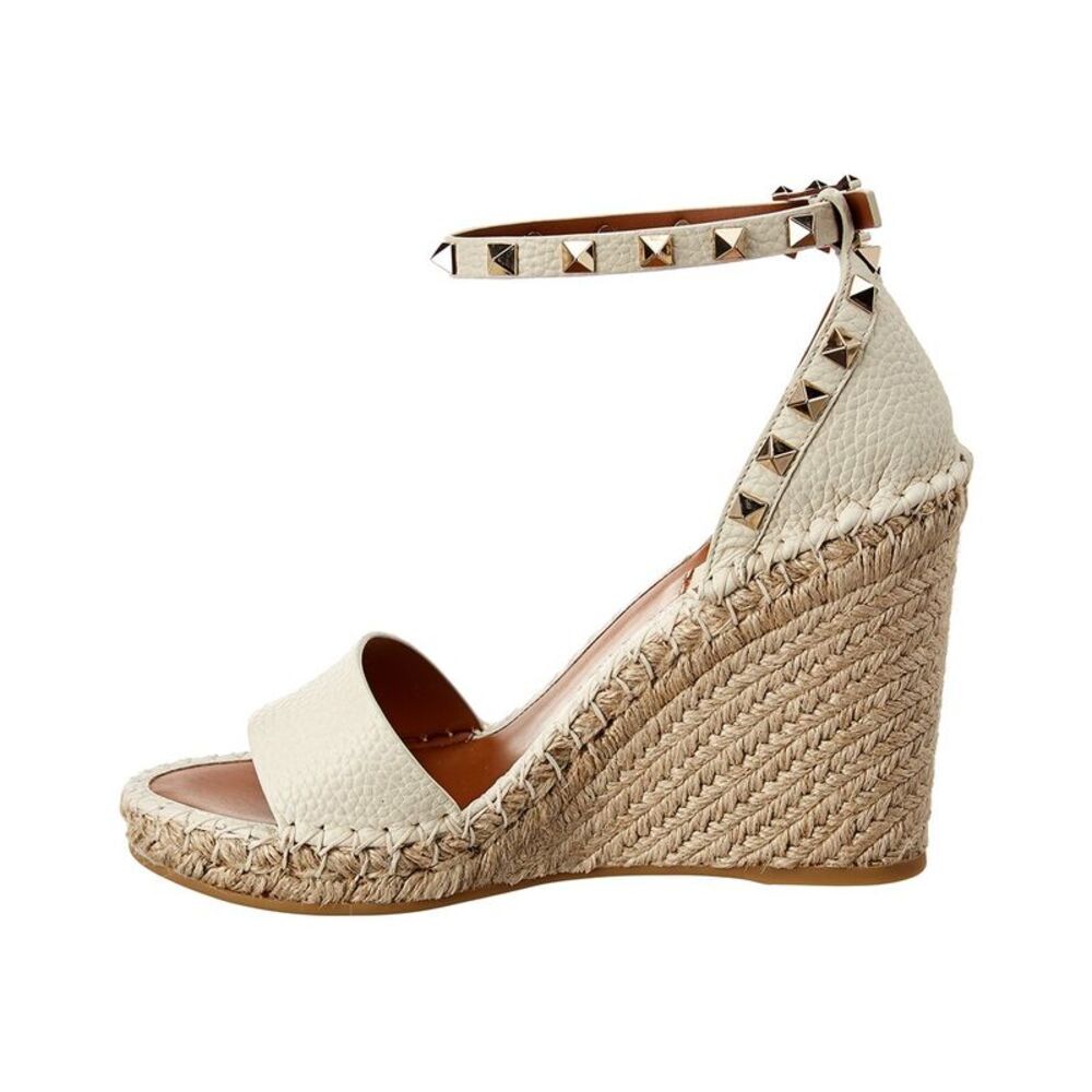 Valentino Rockstud 95 Grainy Leather Wedge Sandal, White - Picture 2 of 5